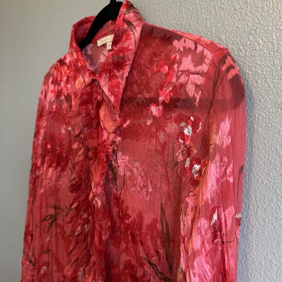 Vtg Issue Y2K Silk Top Med Sheer Burnout Fairy Ruffle Whimsical Artsy Blouse - Picture 4 of 9